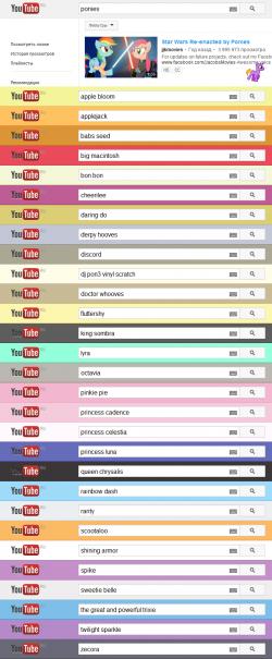 YouTube знает, какого цвета каждая пони