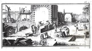 Каменотесы за работой, литография, 18 век.
